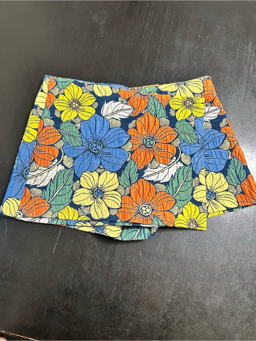 Zara Trafaluc Bright Floral Mini Skirt in Blue, Orange & Yellow